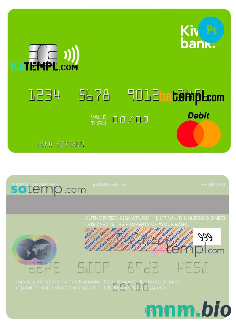 New Zealand Kiwibank mastercard credit szablon karty in PSD format